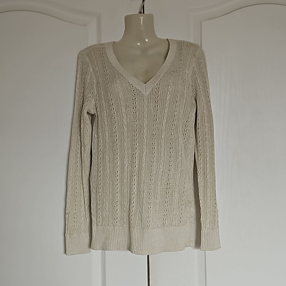 Banana Republic Women's Knitted V-neck Long Sleeves Sweater XS Pearl White